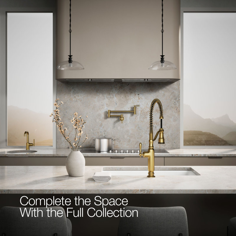 Tournant Single Handle Pull Down Kitchen Faucet, Vibrant Brushed Moderne Brass