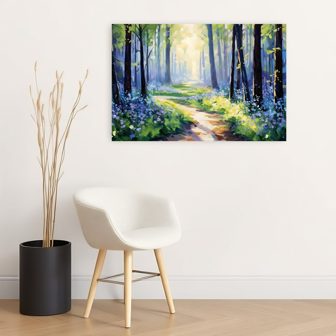 Bluebell Forest Path Contemporary Peaceful Serene Forest Landscape Wall Art Print