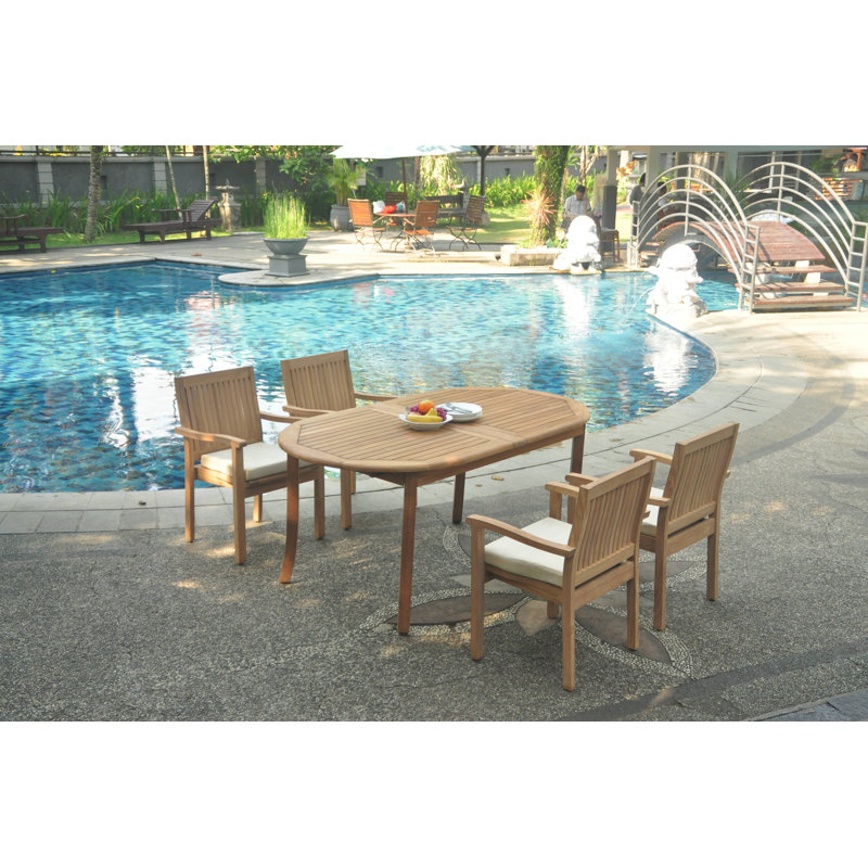 Leveb Outdoor 5 - Piece Teak Dining Set, 82" L x 40" W x 30.5" H