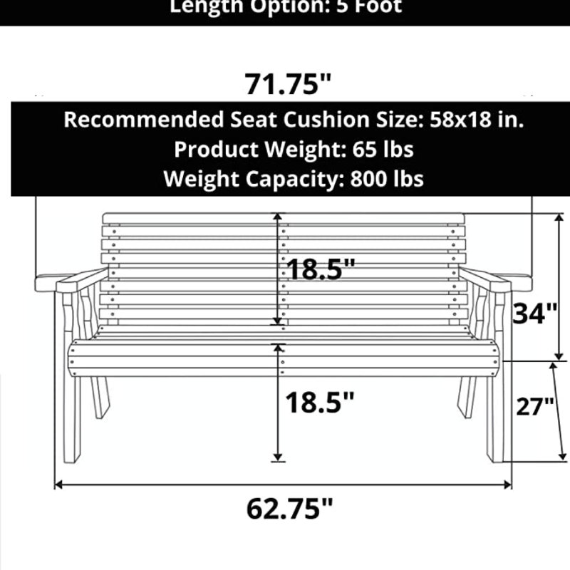 Amish Casual Garden Bench, Sans finition