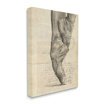 " Ballerina Ballet Slippers Monochrome Vintage Text Collage " by Jennifer Paxton Parker
