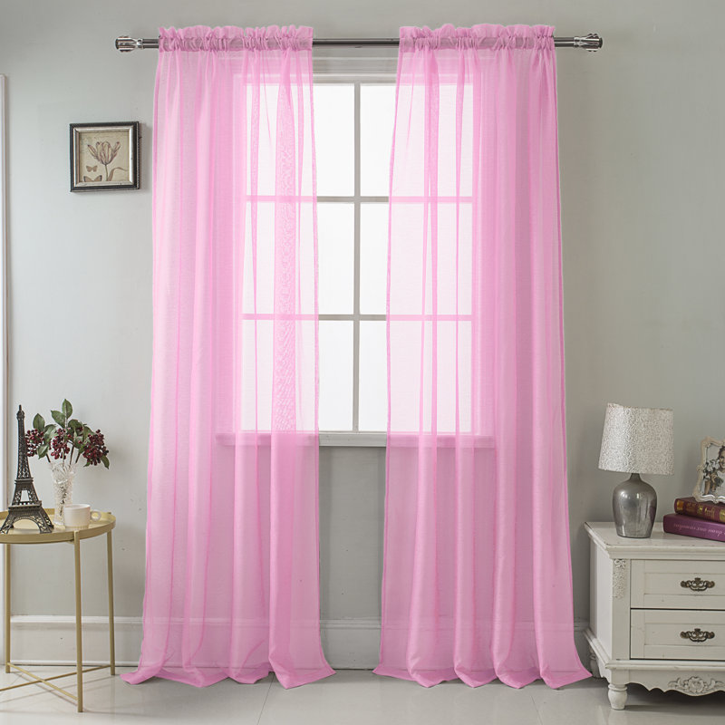 Panneau de rideau transparent simple de couleur unie avec passe-tringle Landose, Rose, l 55 po x L 84 po