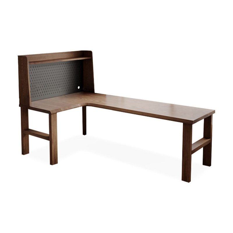 Bureau d'écriture en L en bois massif brun noisette, Retour à gauche, H 53,15 po x l 78,74 po x P 55,12 po