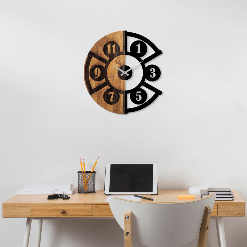 Elegant Wooden Wall Clock, 22.0 x 1.2 x 22.0 inches | 100% Real Walnut & Black Finish, Silent Mechanism | Perfect for Home Décor & Office Spaces, Unique Color Variations for a Distinctive Look