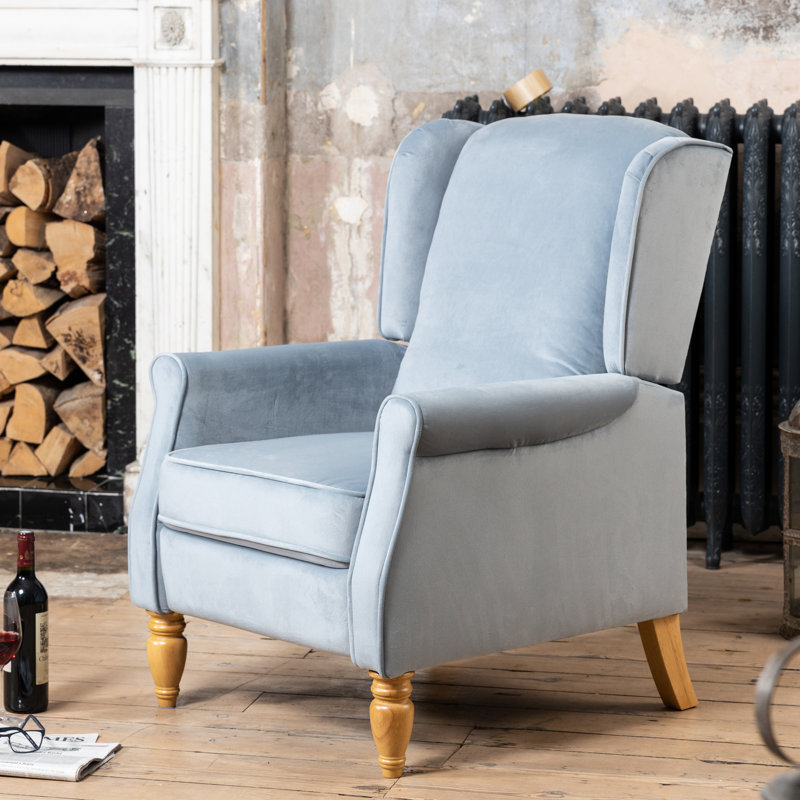 Airell 70cm Wide Velvet Wing Chair Recliner, Light Blue