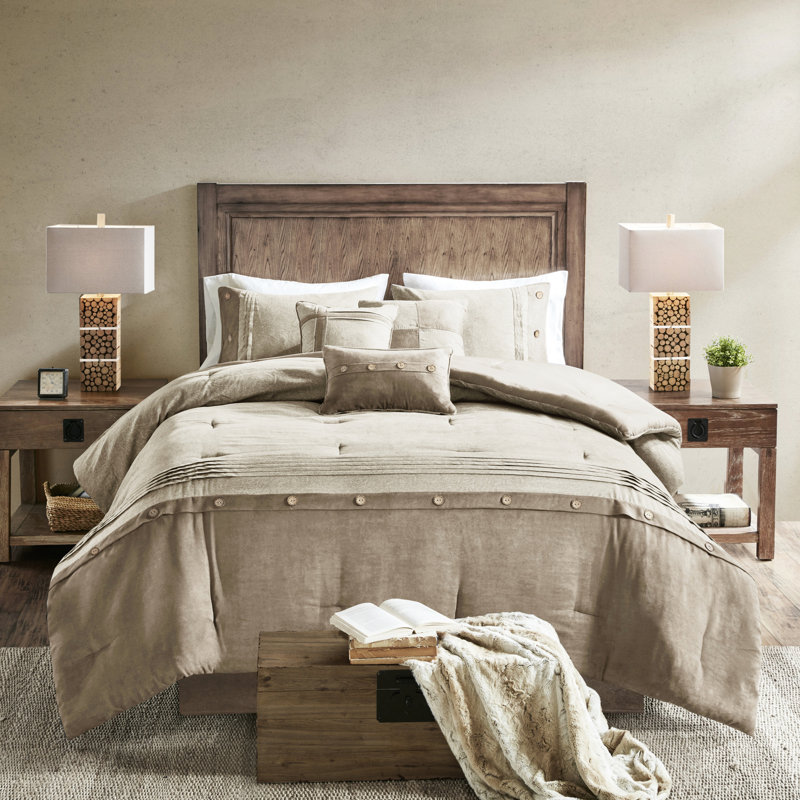 Édredon 7 pièces pour très grand lit brun clair - Faux suède