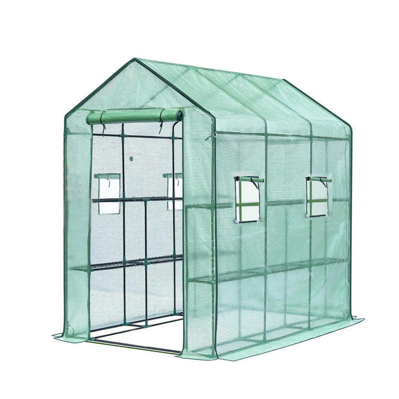 Portable Greenhouse with 8 Shelves, Heavy Duty Walk in Green House,PE Cover & Mesh Windows for Outdoor Garden Use Green