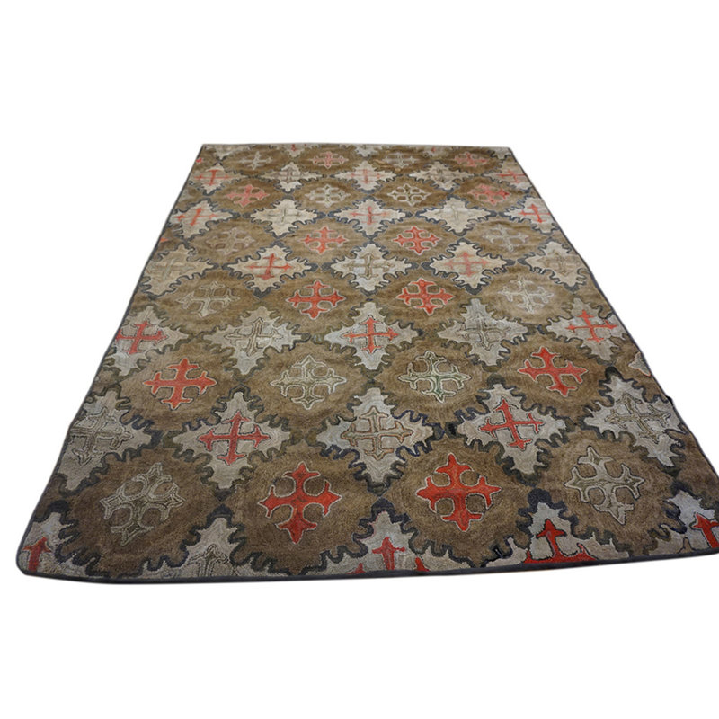 Earthy Antique Late 19th Century American Folk Art Design Hooked Area Rug