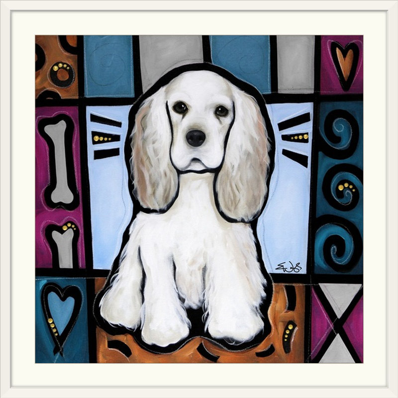 «Cocker Spaniel Pop Art» par Dunadry - impression d'art graphique, Cadre blanc, H 24 po x l 24 po x P 1 po
