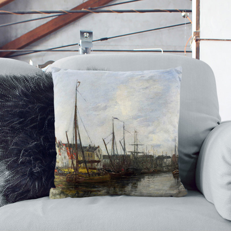 Harbour In Brussels Square Throw Cushion, Black, 40cm H x 40cm W x 15cm D