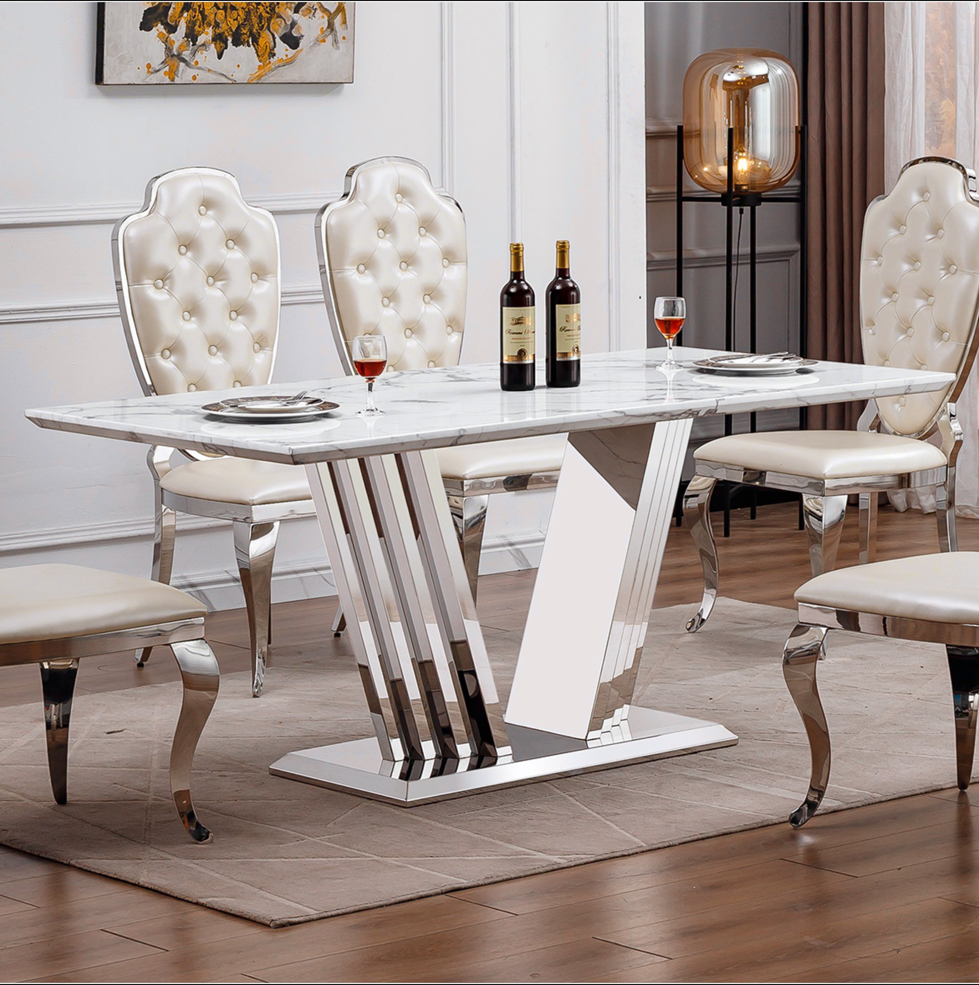 Wrought Studio Marble Dining Table For 6 People, 70'' Rectangle Faux ...