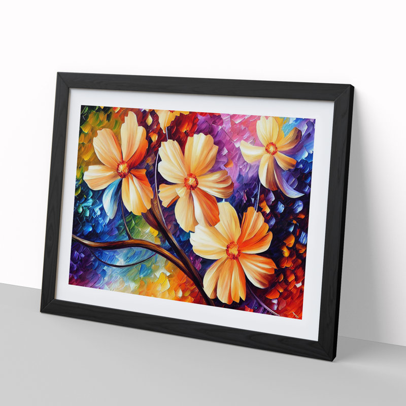 Assorted Flowers Painting Vol.3 Abstract - Single Picture Frame Print, Black Framed, 46cm H x 64cm W x 2cm D