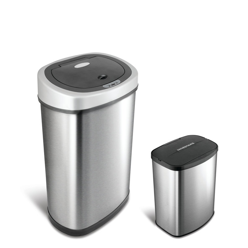 Nine Stars 13.2 Gallon & 2.1 Gallon Stainless Steel Motion Sensor Trash Can Set
