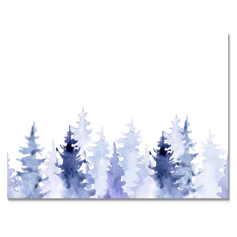 Dessin bleu de la forêt - peinture sur toile, H 16 po x l 32 po, Toile tendue