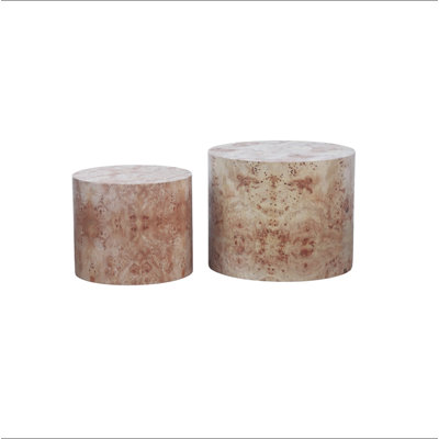 Nesting Coffee Table Set of 2, Modern Round Coffee Table, Wooden Circle Accent Tables for Small Spaces Living Room Bedroom Balcony Office Drum Side Ta