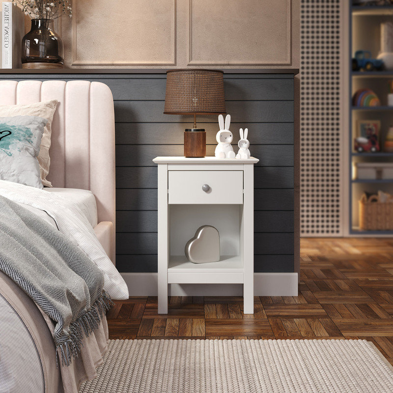  One Drawer End Table/Nightstand - White, White