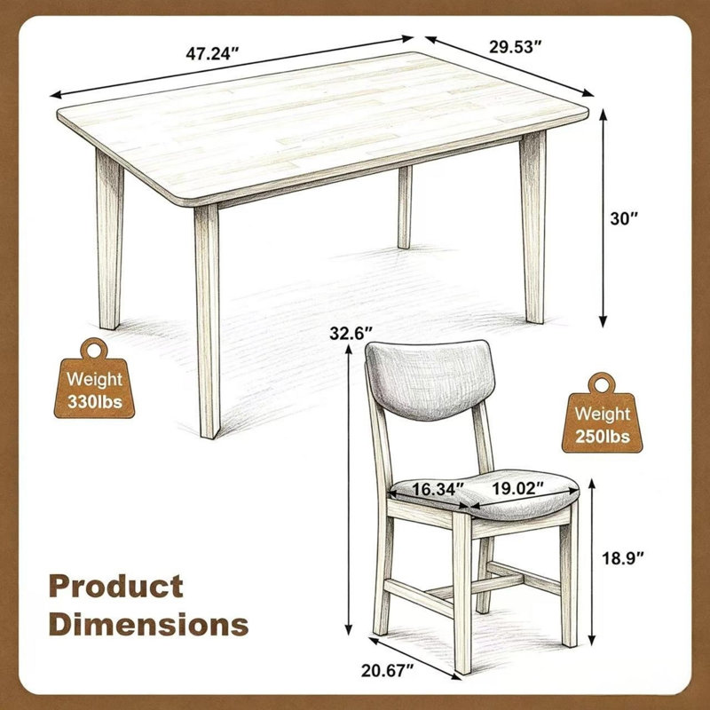 Ensemble de mobilier de salle à manger 5 pièces Minimalist Rustic, Noyer