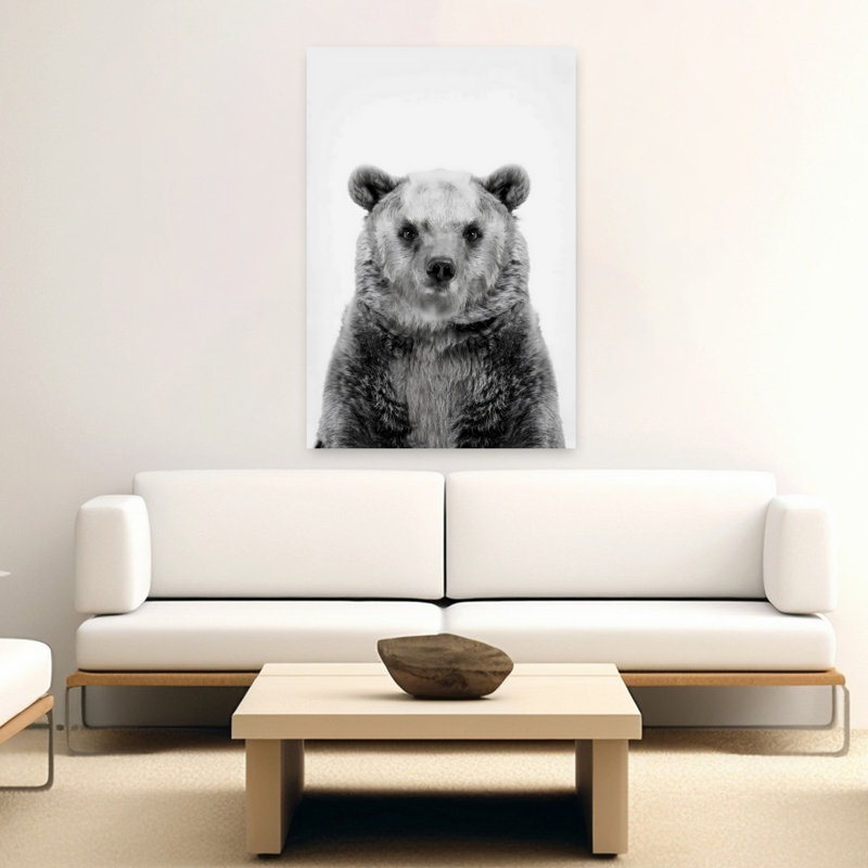 Ours abstrait BW, art mural contemporain, 60" H x 40" W