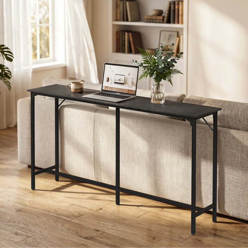 71'' Counter Height Bar Dining Table With Metal Frame , Pub Sofa Table For Kitchen And Living Room, Black, 39"H x 71"W x 15"D