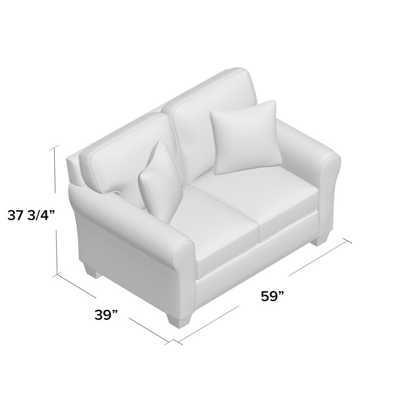 Annabel Upholstered 59'' Loveseat, Tusk Beige Performance, Laguna Blue Floral Performance, Dark Walnut