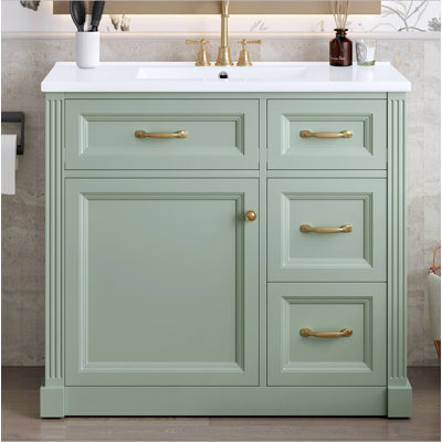 Meuble-lavabo de 36 pouces avec lavabo, armoire avec 4 tiroirs, porte à fermeture douce et tablette réglable, lavabo en céramique, meuble-lavabo moderne pour l'organisation de la salle de bain