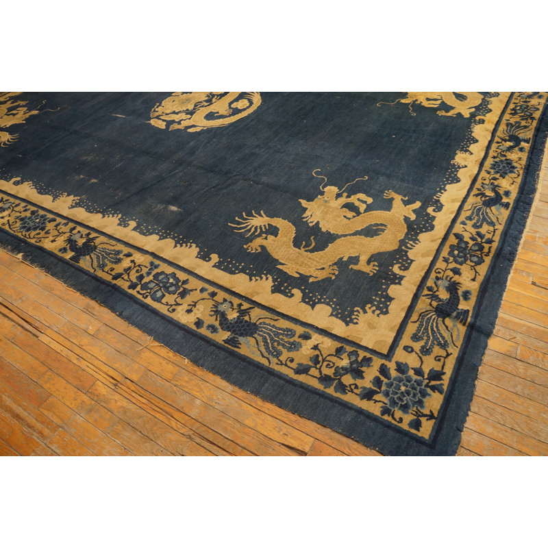 Antique Peking Chinese Medallion Blue 1900s Rug