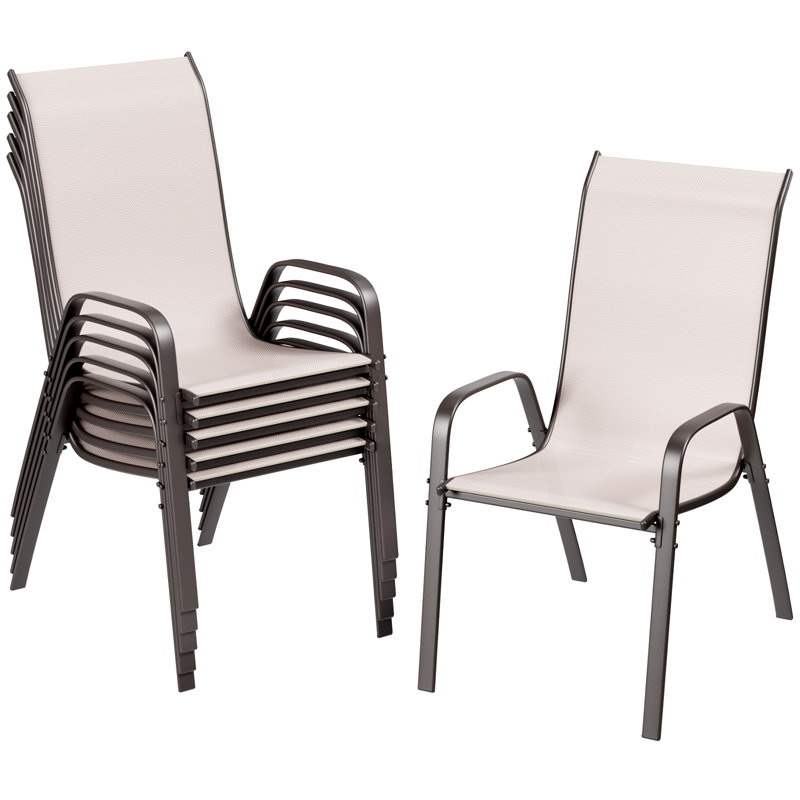 Chaises de patio, chaises de salle à manger empilables en polyester (crème), 6 pièces, Beige