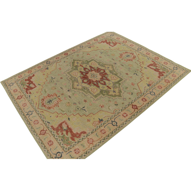 Distressed Homage Hand Knotted Wool Geometric Area Rug, Rectangle 5' x 8'