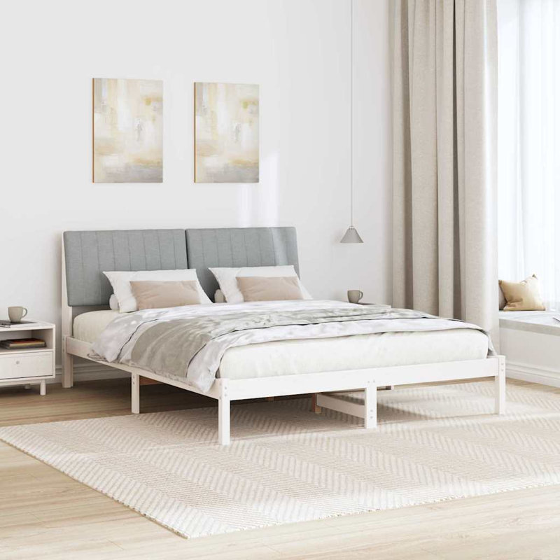 Solid Wood Bed Frame, 160 x 200cm, White/Light Grey