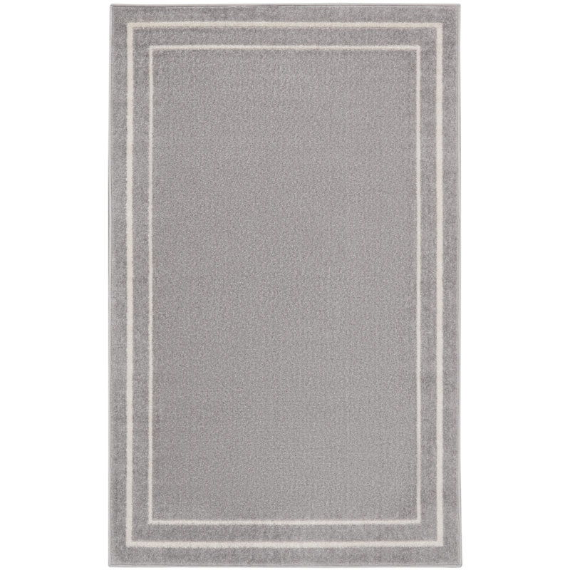 Tapis intérieur / extérieur gris tissé à la machine Aseneth, Rectangulaire 3 pi x 5 pi
