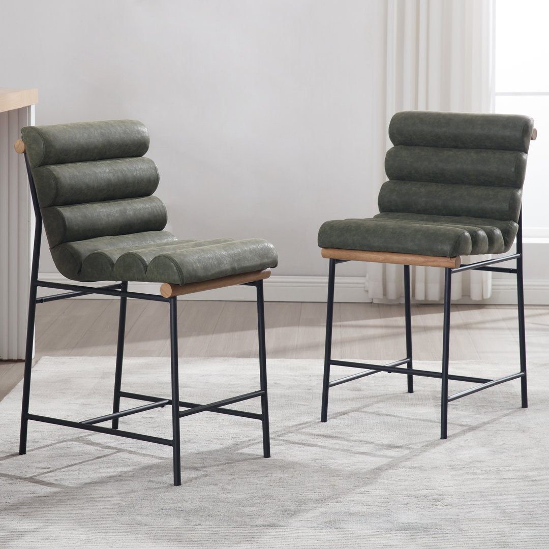 Mutsuo Upholstered Faux Leather Counter Stool with Metal Frame Chic Arm-less Counter Height Bar Stool for Coffee Bar/Kitchen Island (Set of 2) 17 Stories 