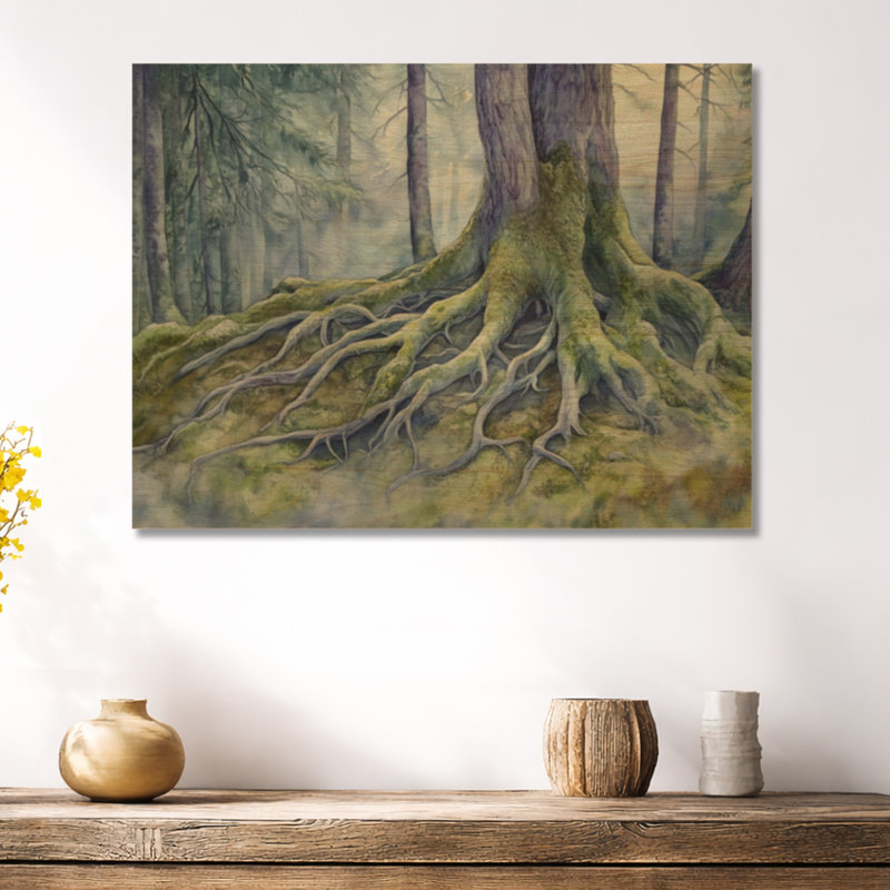 Racines de forêt antique - Art mural en bois vert nature, H 24 po x l 32 po, Rectangulaire