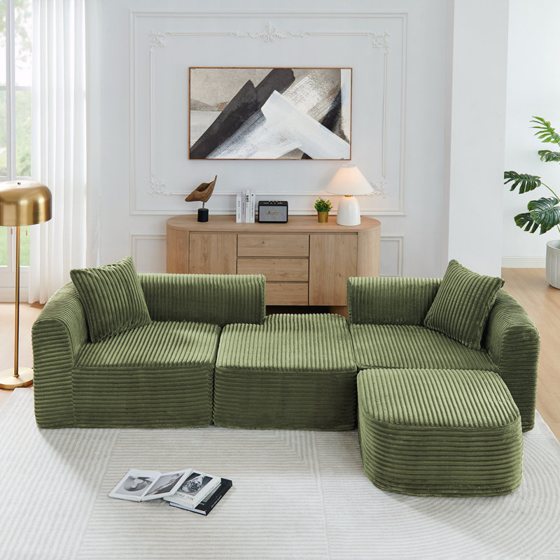 Canapé modulaire avec repose-pieds mobile, Vert