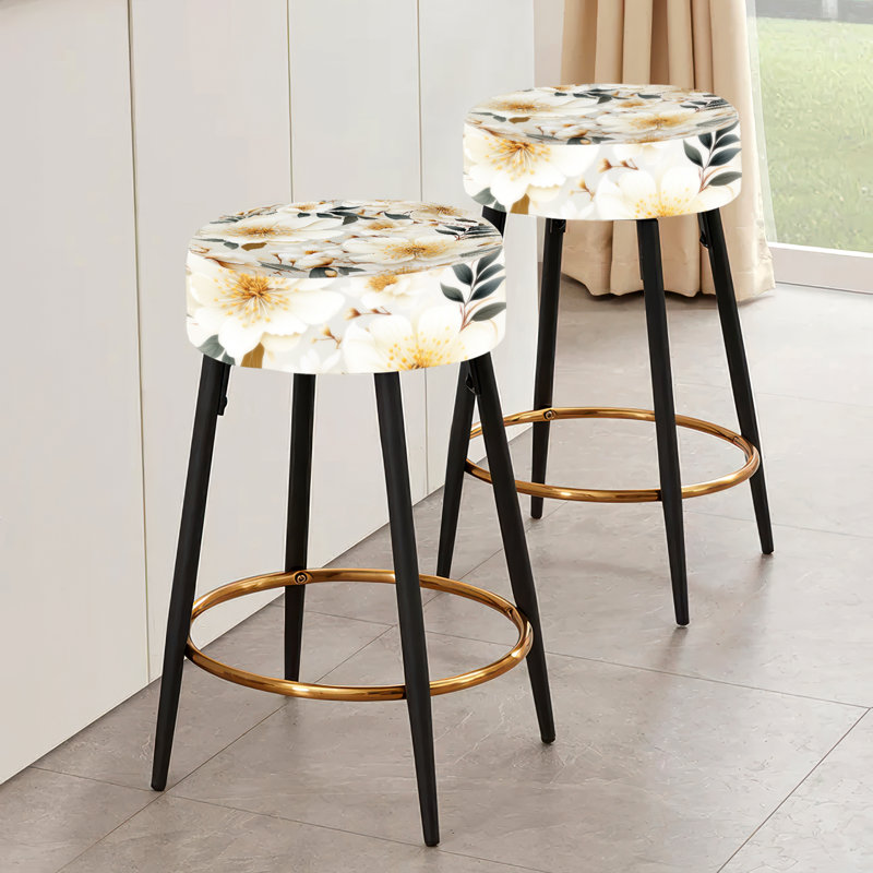 Beige Boho Chic Poppy Blooms IV - Floral Bar Stools Set Of 2