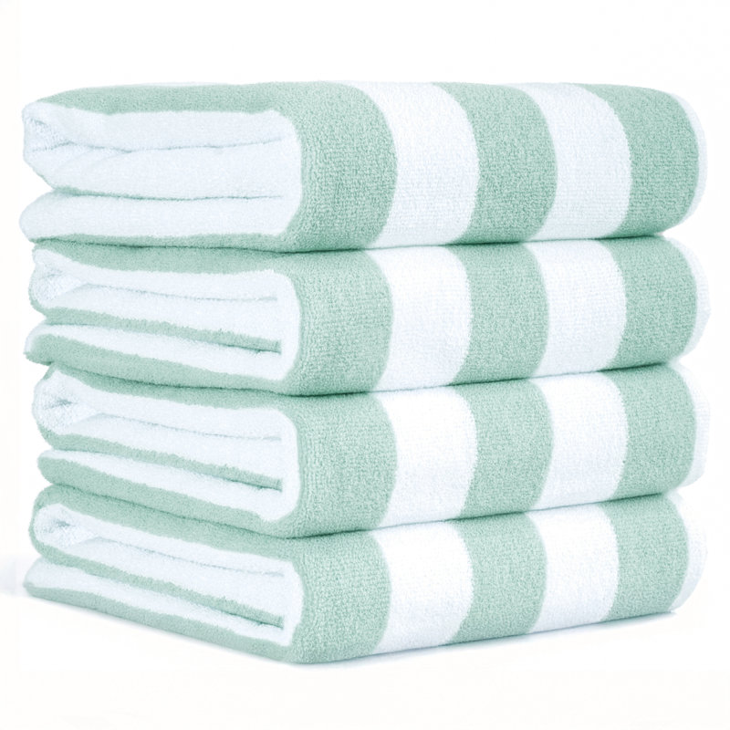 Devontia Cabana Striped Beach Towels, 30x60 inch 4 Piece Oversize Pool Towels, Mint