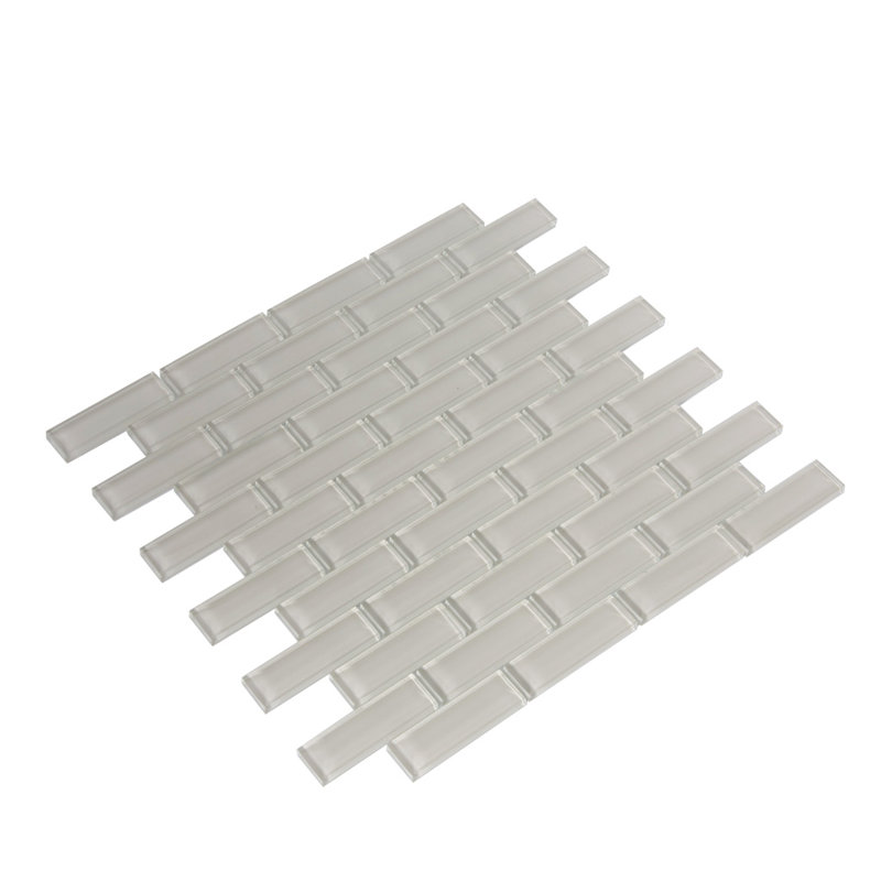 11.9"X 11.9" Polished Glass Brick Tile, Light Gray