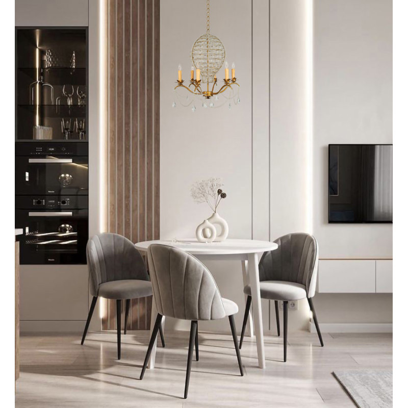 Lustre 6 lumières or avec cristaux transparents