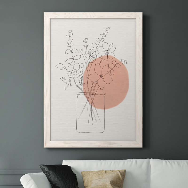 Contemporary Wildflower Bouquet - Peinture sur toile encadrée, Cadre blanc, H 31,5 po x l 23,5 po x P 1,5 po