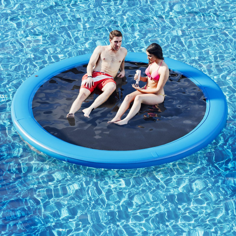 Quai flottant rond et gonflable, L 96 po, Bleu