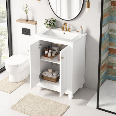 Meuble-lavabo de salle de bain avec lavabo en céramique et rangement à fermeture douce