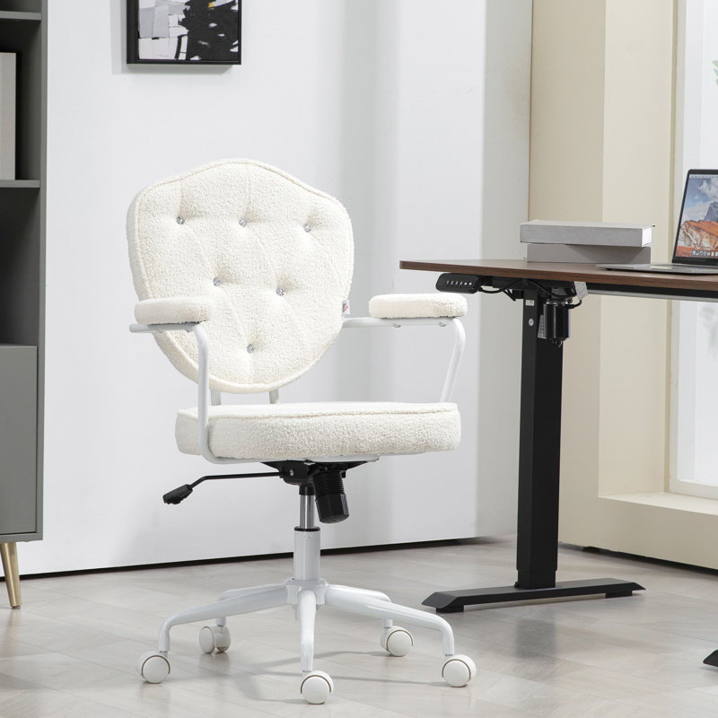 Chaise de bureau de coiffeuse, blanc crème avec molleton d'ours moelleux et fabrication stable