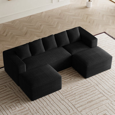 105" Modular U Shaped Corduroy Sectional Sofa with Two Ottomans