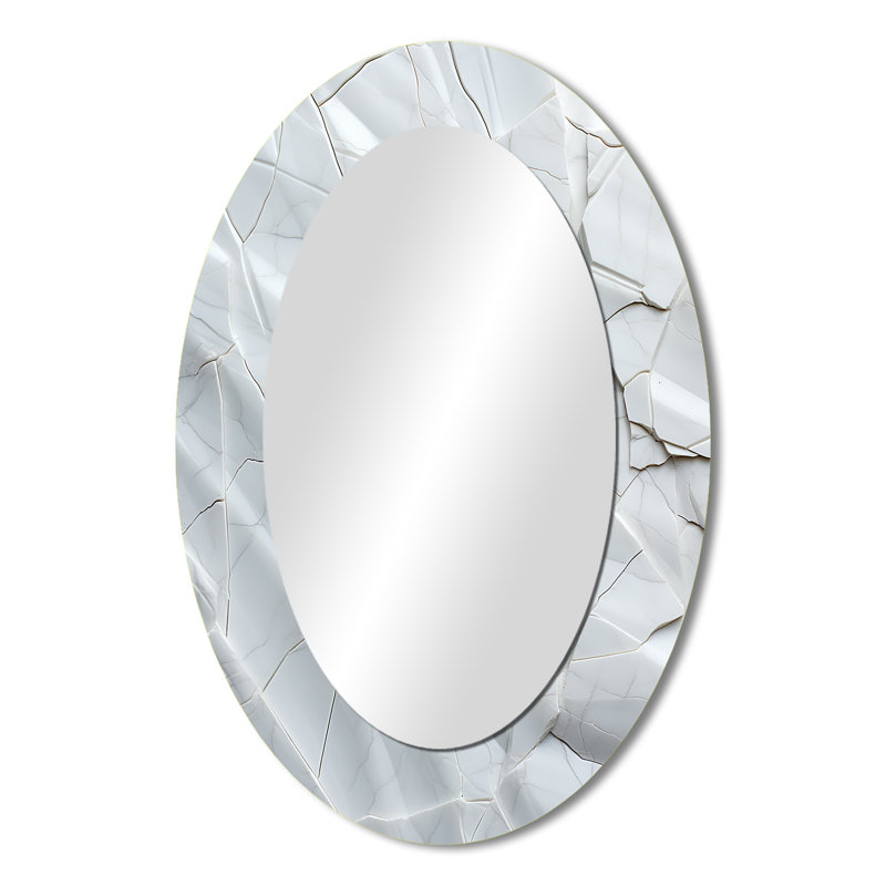 Terre blanc fossiles minimalistes - miroir décoratif ovale abstrait sur métal, H 36 po x l 24 po