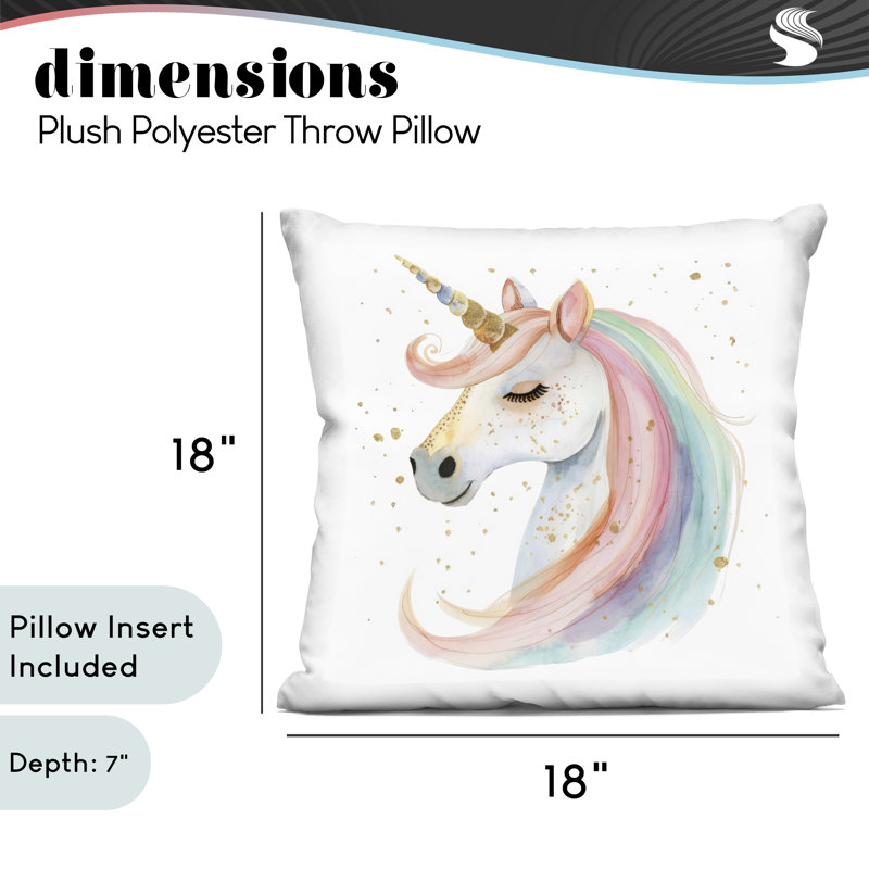 Coussin décoratif doré à motif de licorne pastel doré, design par Creative Studio, 18 x 7 x 18, Licorne rose 1, Carré 18 po