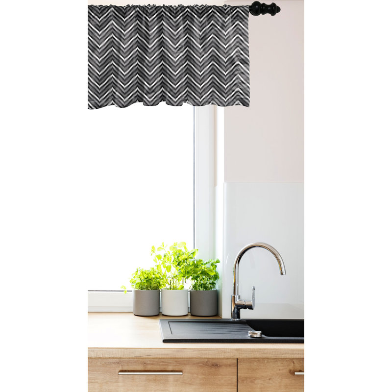 Charcoal Grey and White Chevron Rod Pocket Valance, 42" x 12"