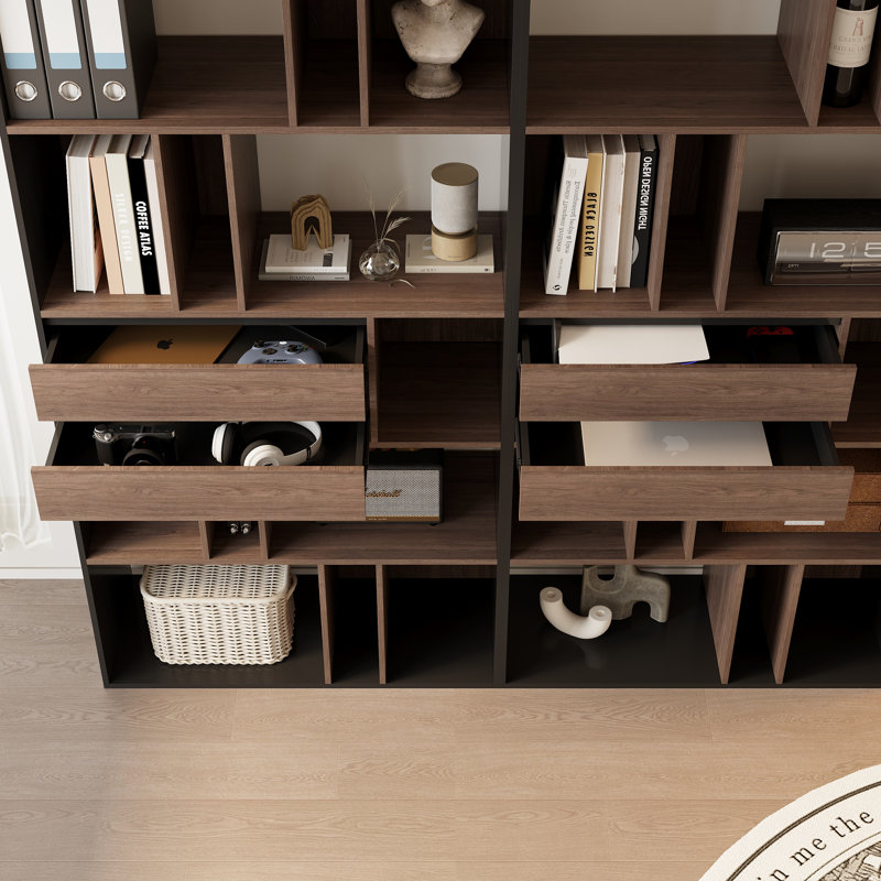70.86'' H Set Of 2 Tall Bookcase and Bookshelf With Storage Drawes Book Display Case