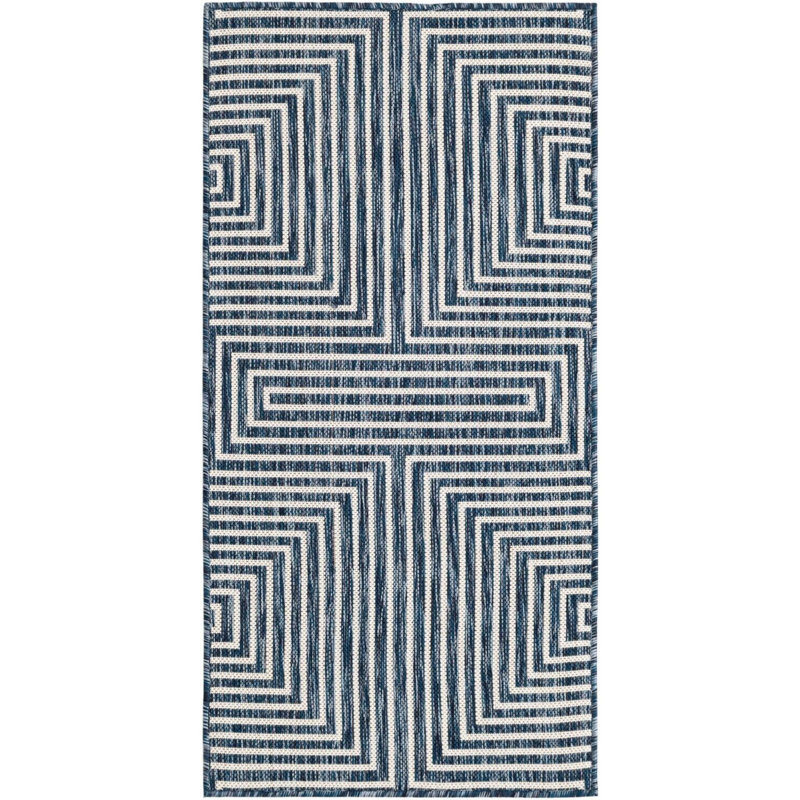 Tapis bleu contemporain Odawa, Tapis de couloir 2 pi x 4 pi 1 po