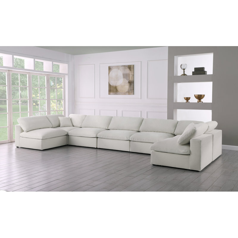 Burrows Upholstered U-Shaped Sectional Reversible, Cream Linen Textured Fabric