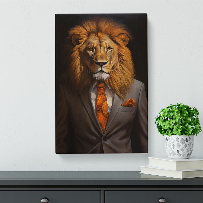 Lion In A Suit Painting No.2 - No Frame Print, 50cm H x 35cm W x 3cm D