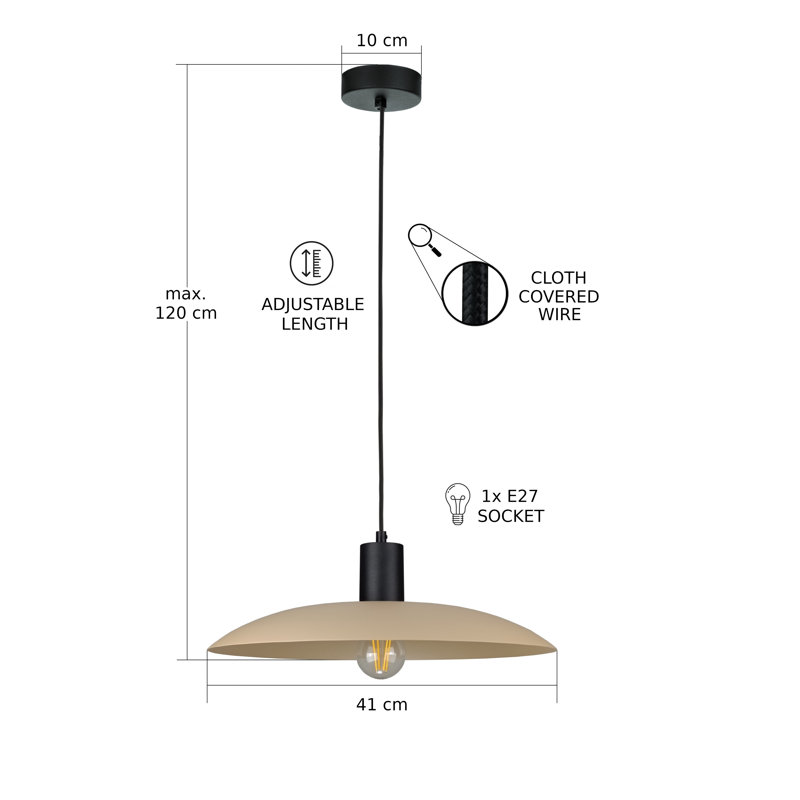 1 - Light Matte Black Dome Pendant, Black/Latte